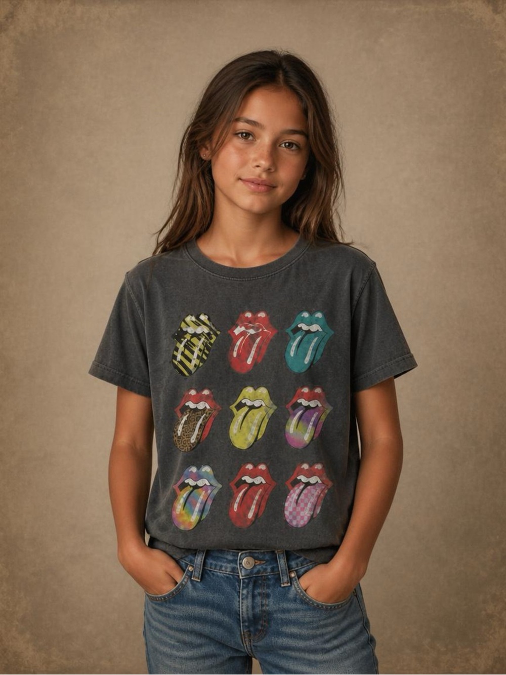 Girls' Charcoal Rolling Stones Graphic Tee